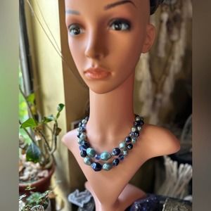 Vintage Coro Shades Of Blue Acrylic & Crystal Bib Necklace